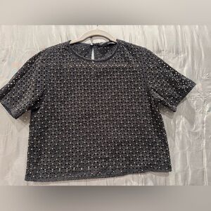 Zara Black Eyelet Short Sleeve Top